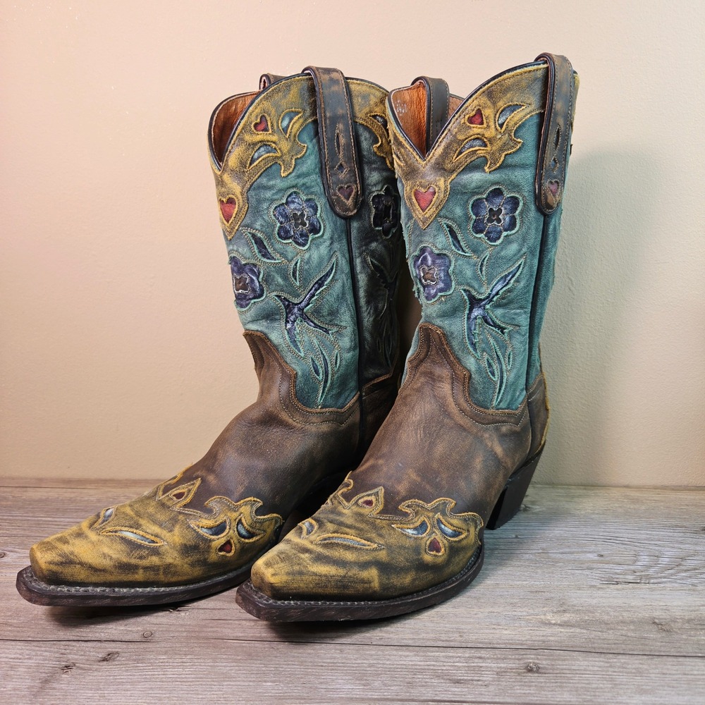 Dan Post Womens Western Boots Blue Bird Embroidered Snip Toe Size 8.5